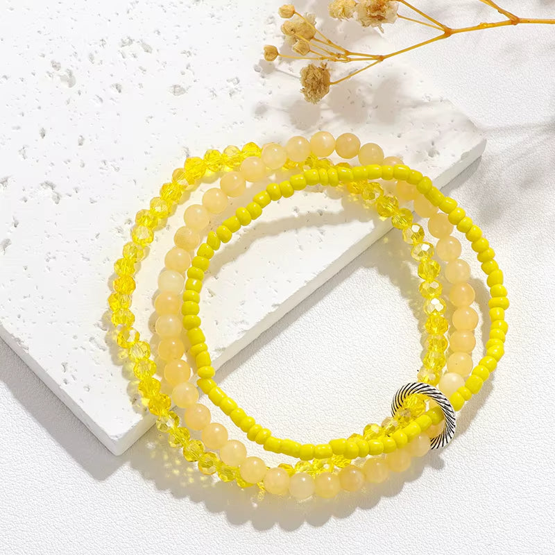 Bracelet Jaune Triple à Perles