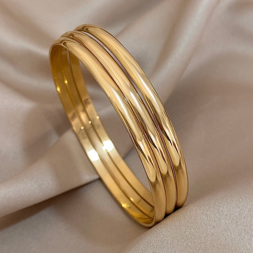 Bracelet Jonc Femme Doré Triple – Acier inoxydable