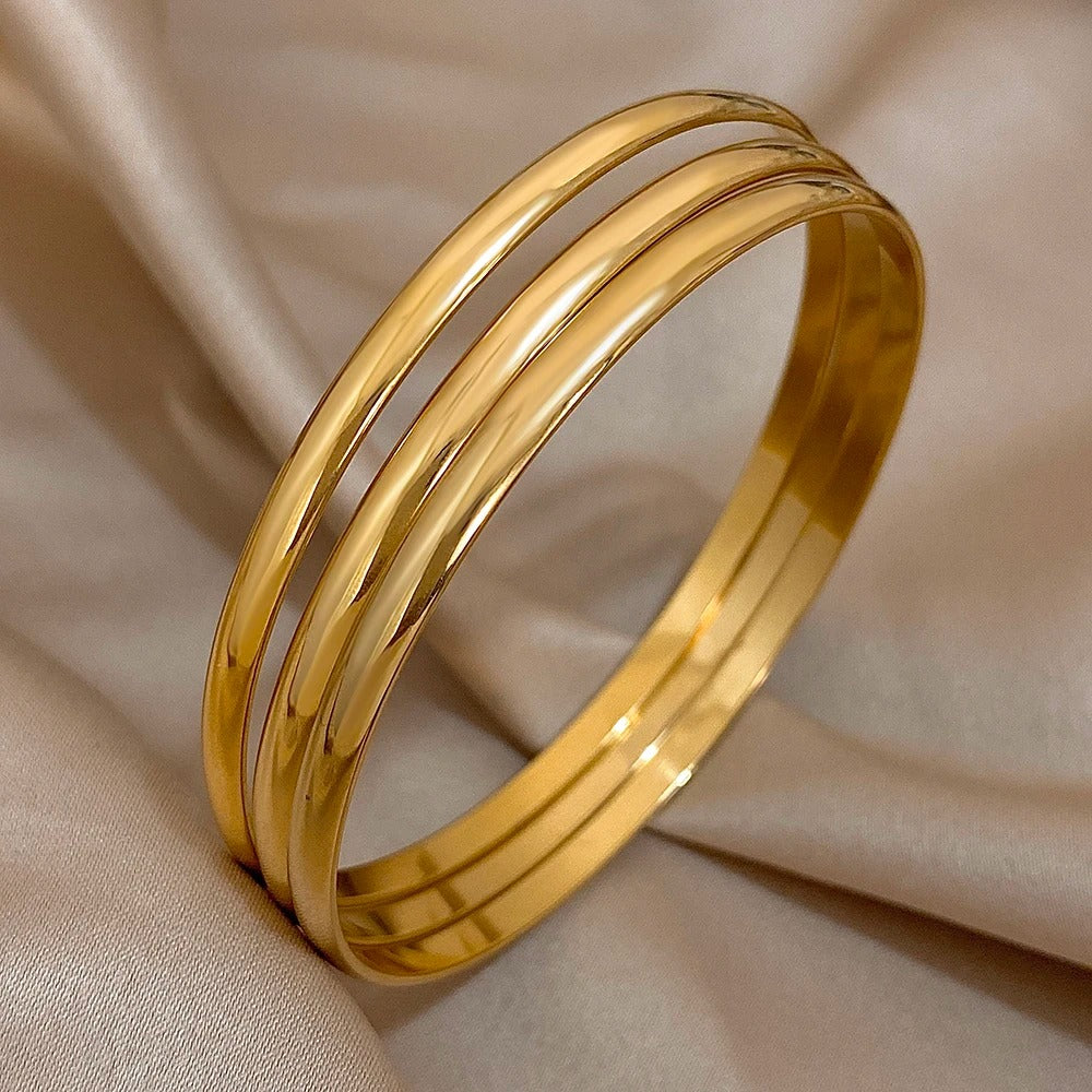 Bracelet Jonc Femme Doré Triple – Acier inoxydable