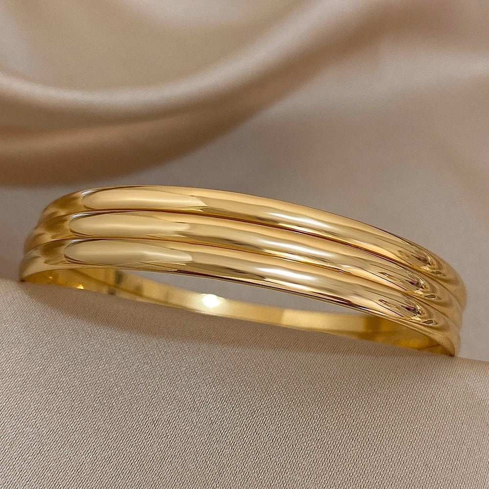 Bracelet Jonc Femme Doré Triple – Acier inoxydable