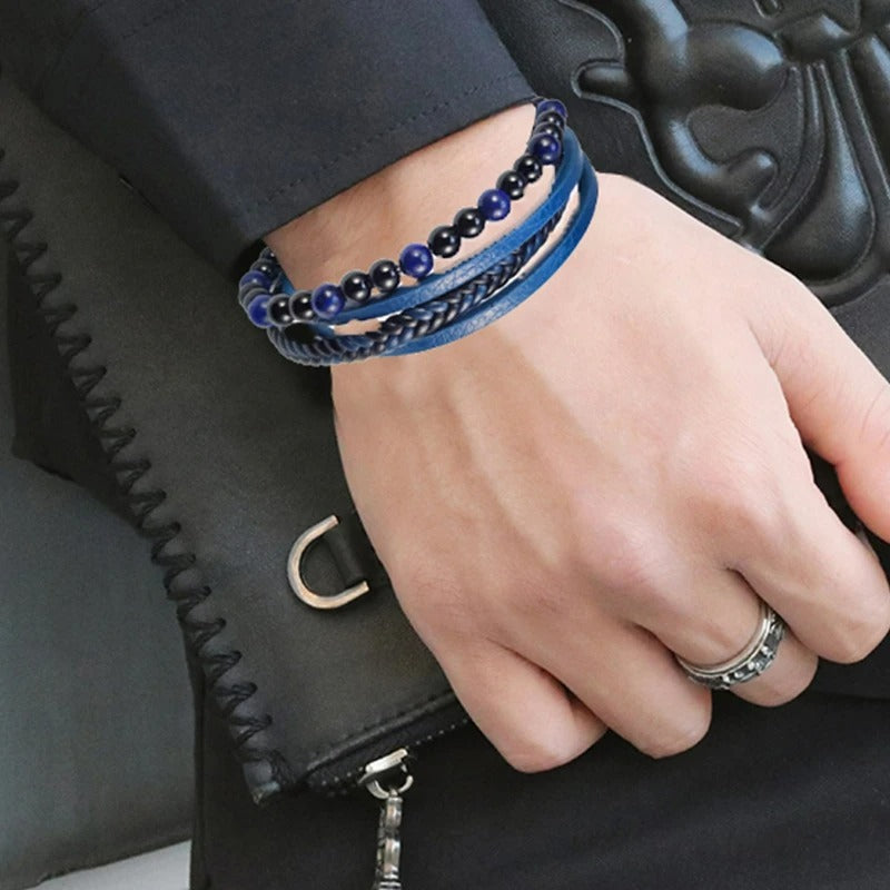 Bracelet Lapis Lazuli Homme Fermoir Métal