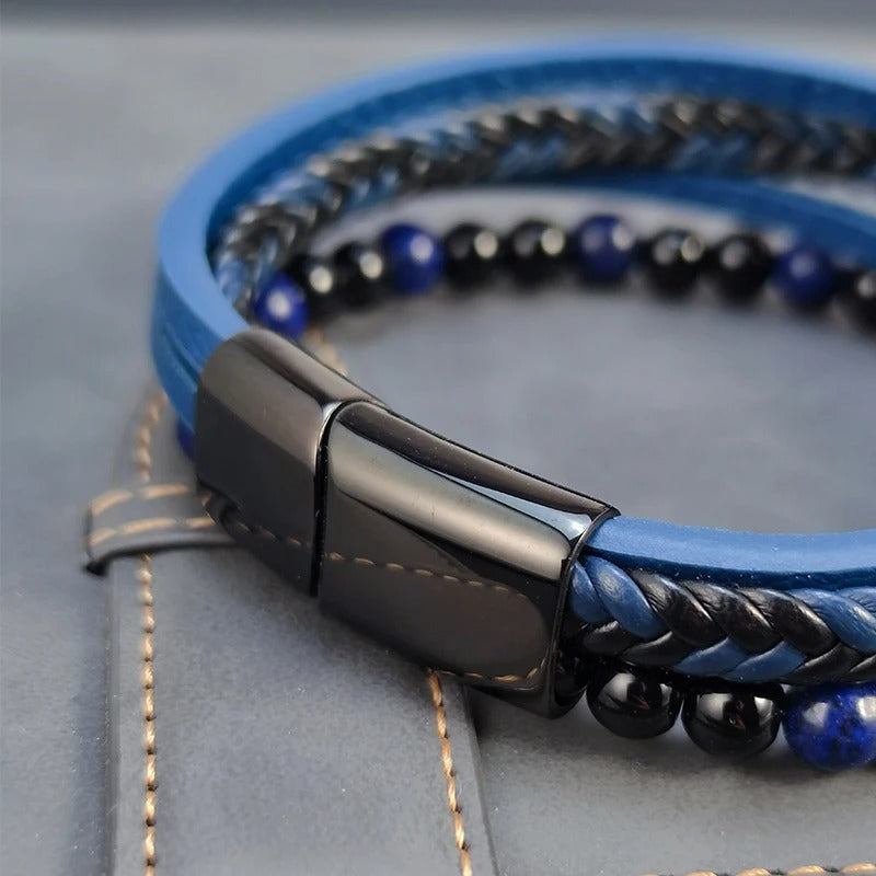 Bracelet Lapis Lazuli Homme Fermoir Métal