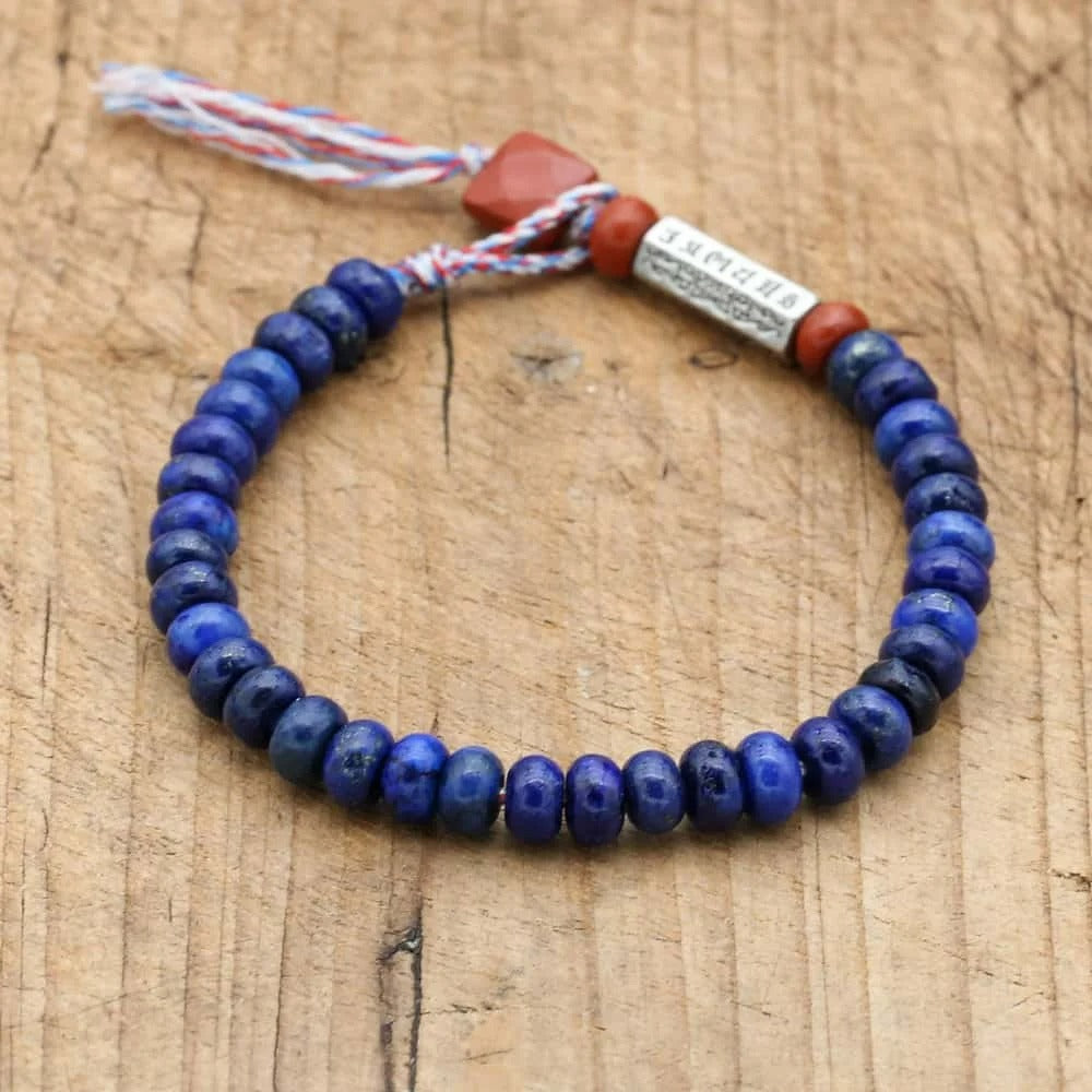 Bracelet Lapis Lazuli Homme Avec Jaspe Rouge Et Gravure