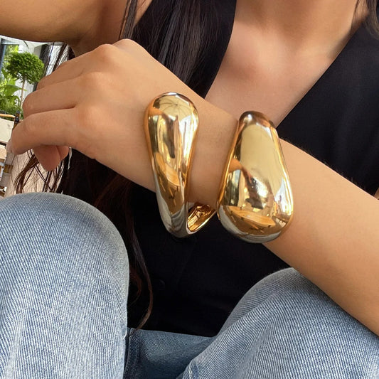 Bracelet Large Femme Doré Irrégulier