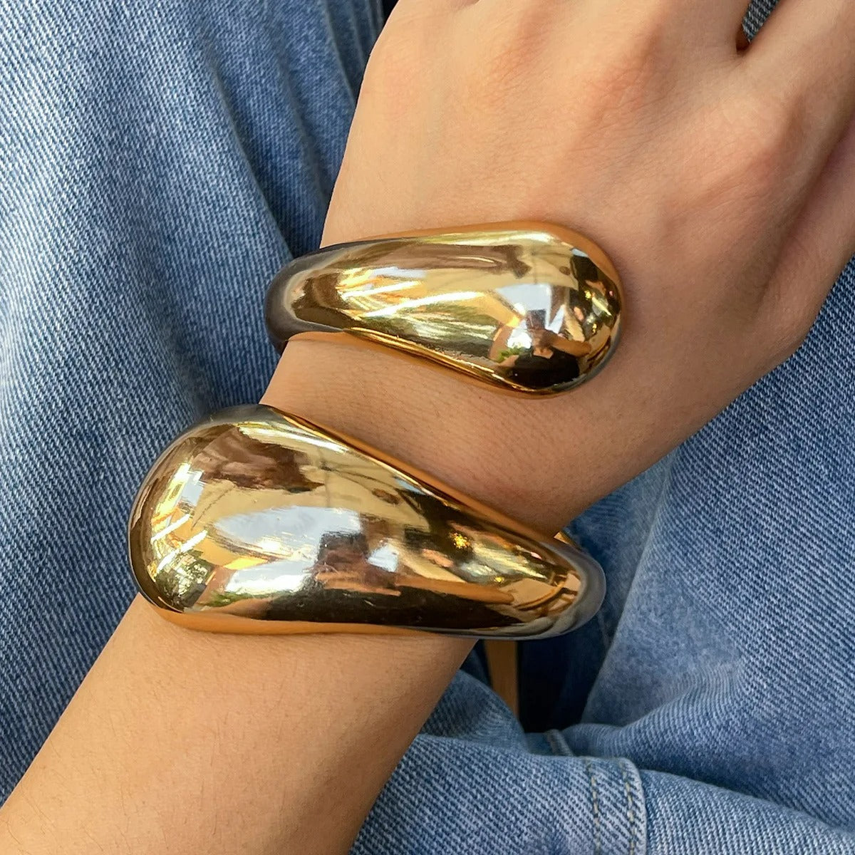 Bracelet Large Femme Doré Irrégulier