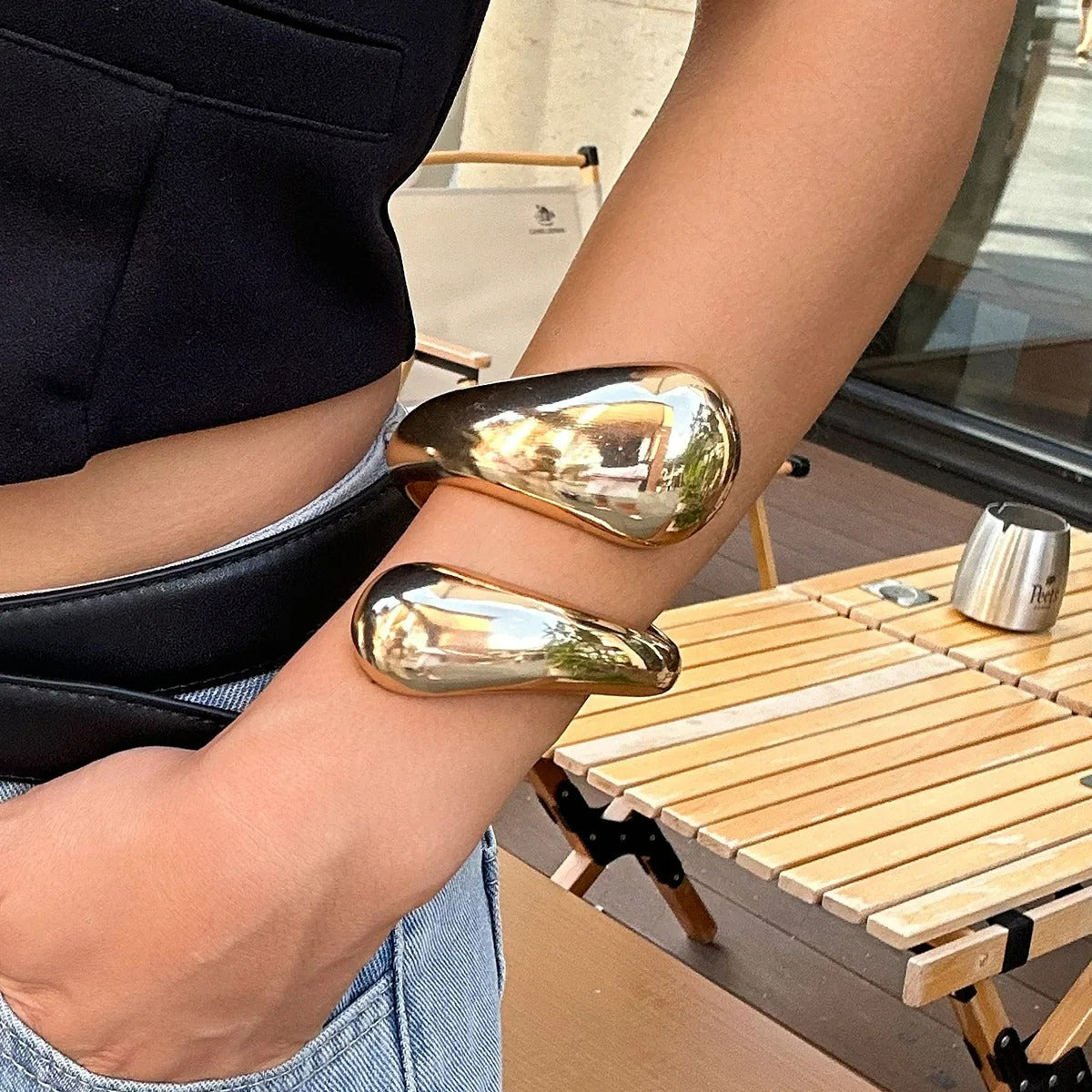 Bracelet Large Femme Doré Irrégulier