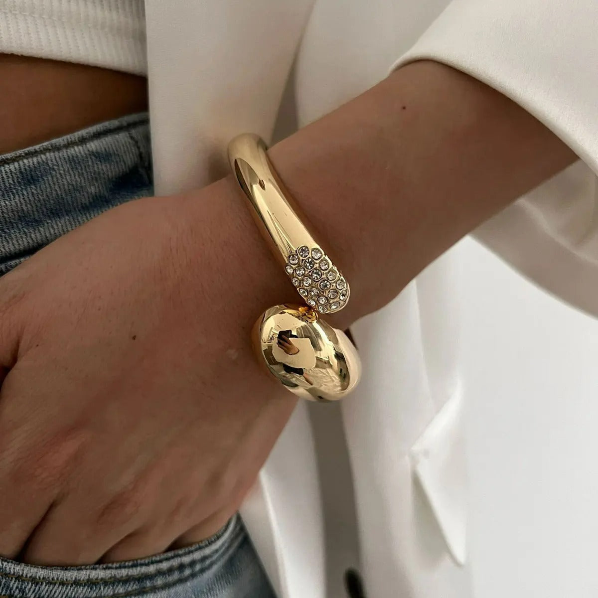 Bracelet Large Femme Doré Sculptural – Lot de 3