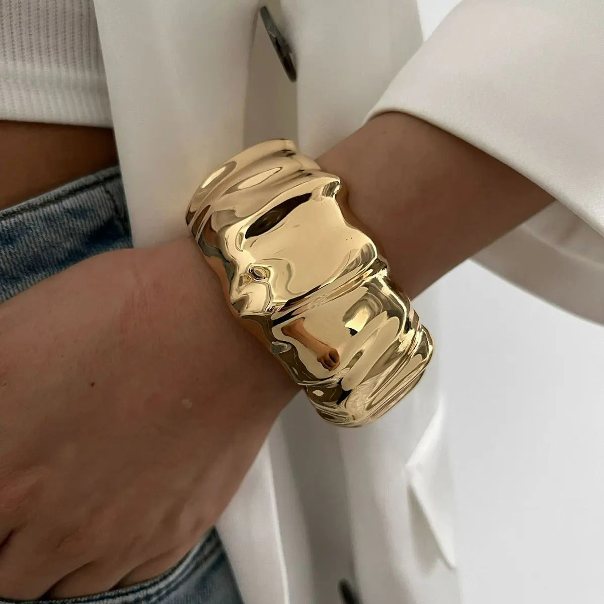 Bracelet Large Femme Doré Sculptural – Lot de 3