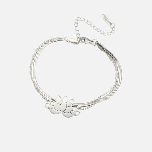 Bracelet Lotus Femme Double Chaîne Acier Inoxydable