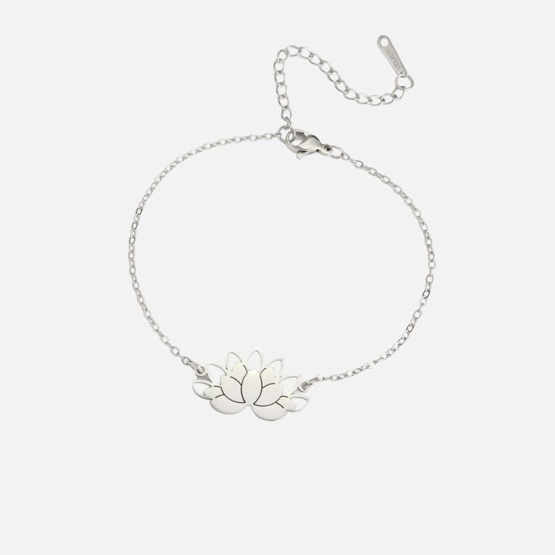 Bracelet Lotus Femme Fin En Acier Inoxydable Porte-Bonheur