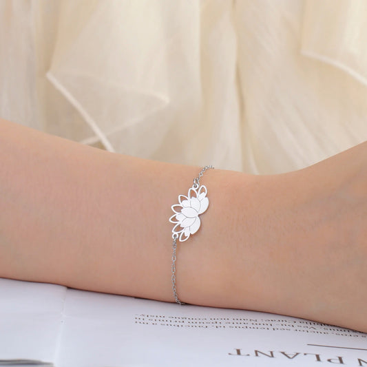 Bracelet Lotus Femme Fin En Acier Inoxydable Porte-Bonheur