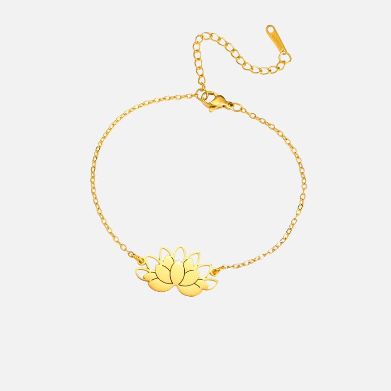 Bracelet Lotus Femme Fin En Acier Inoxydable Porte-Bonheur