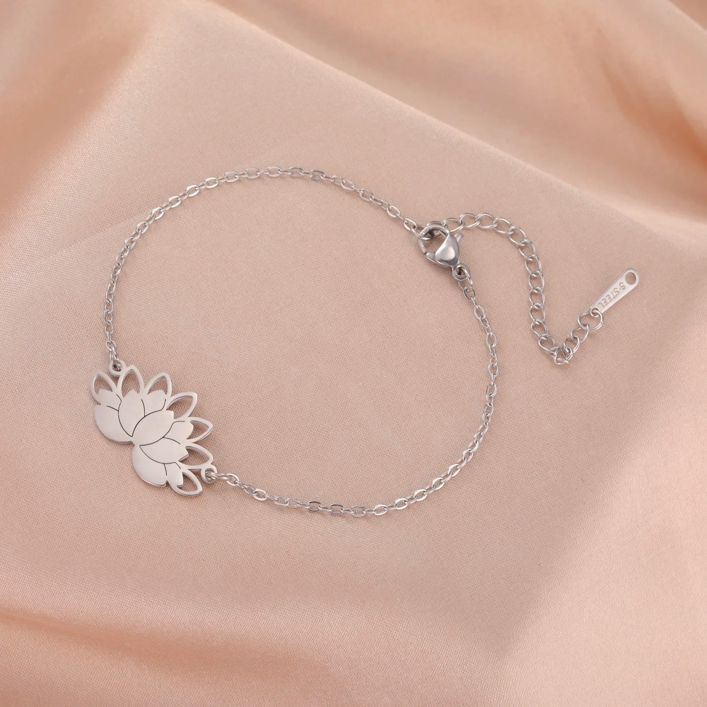 Bracelet Lotus Femme Fin En Acier Inoxydable Porte-Bonheur