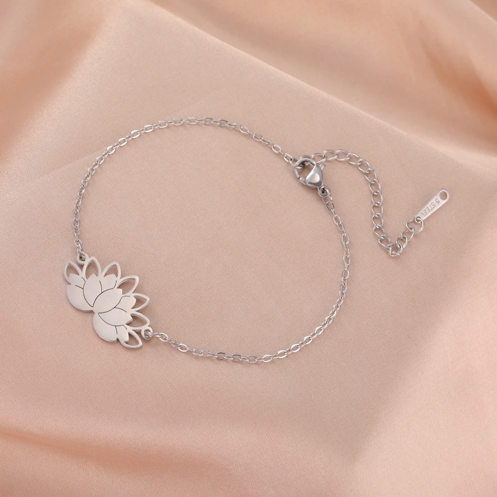 Bracelet Lotus Femme Fin En Acier Inoxydable Porte-Bonheur