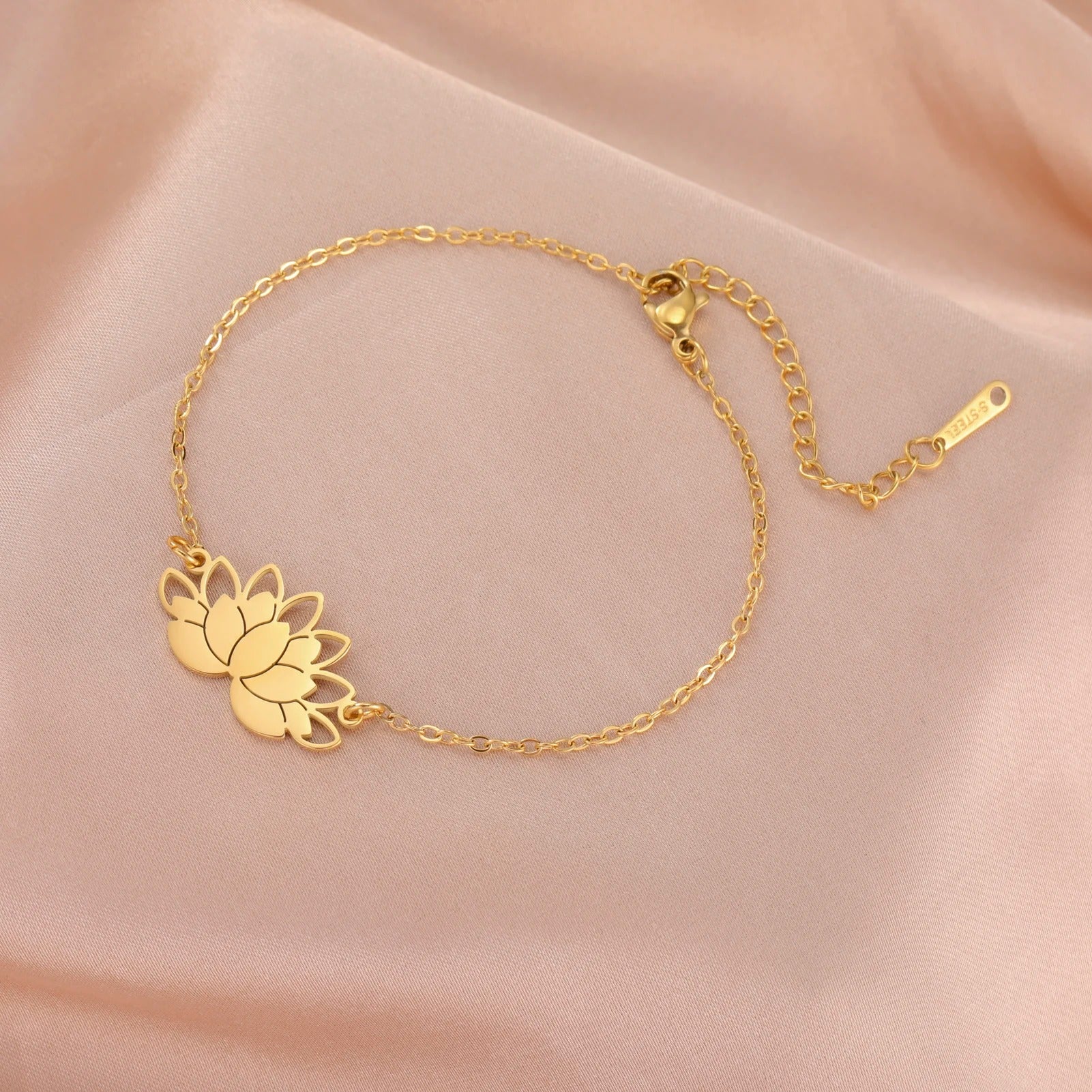 Bracelet Lotus Femme Fin En Acier Inoxydable Porte-Bonheur