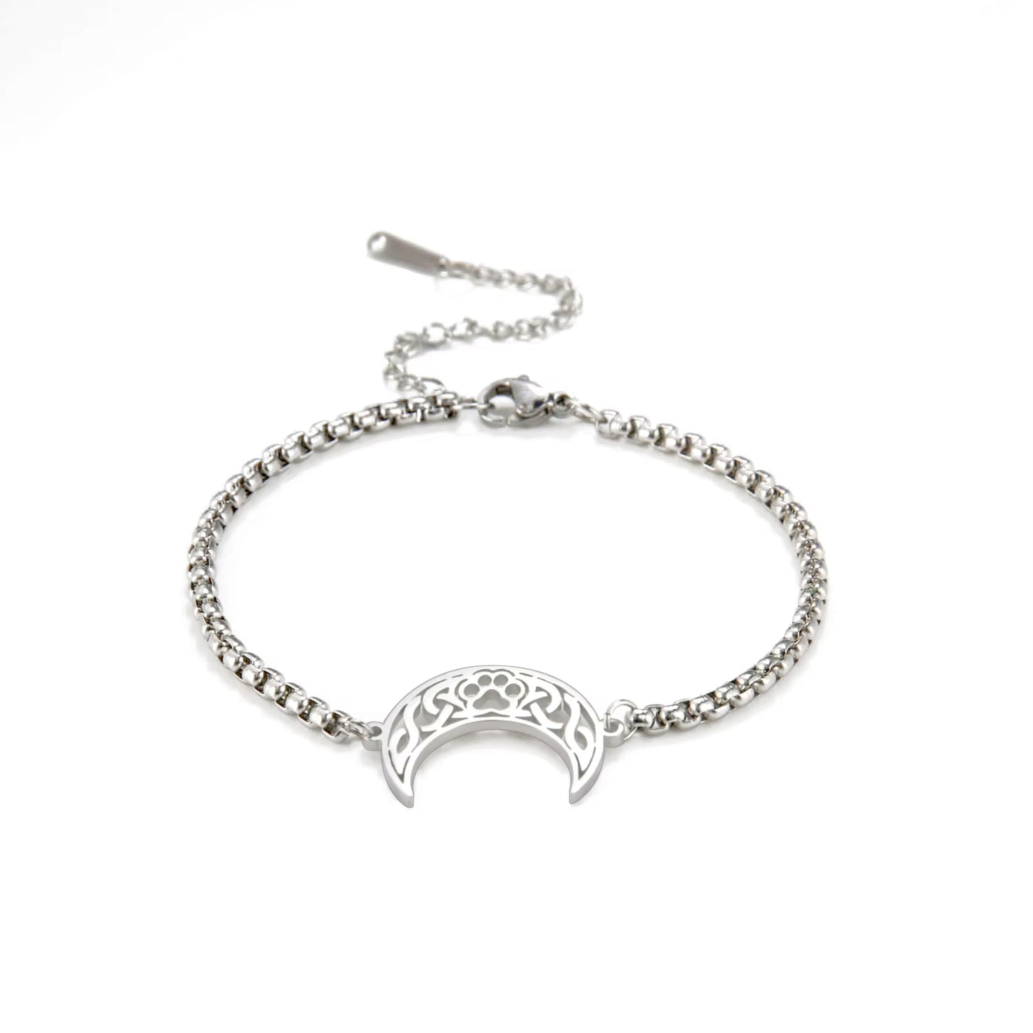Bracelet Lune Croissant en Acier Inoxydable sur fond blanc