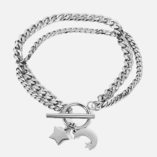 Bracelet Lune Maille Epaisse en Acier Inoxydable