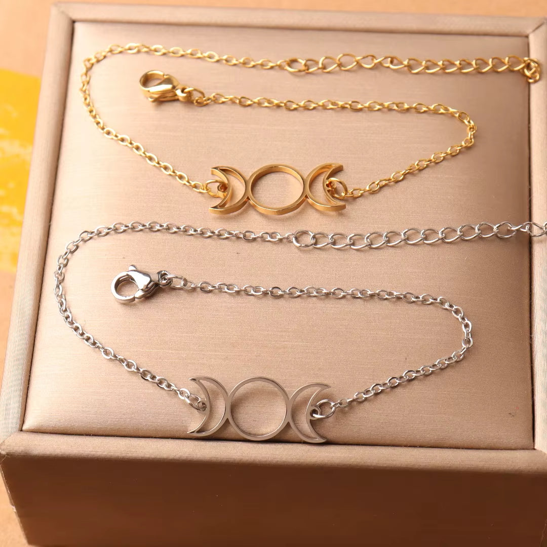 Bracelet Lune Maille Fine en Acier Inoxydable
