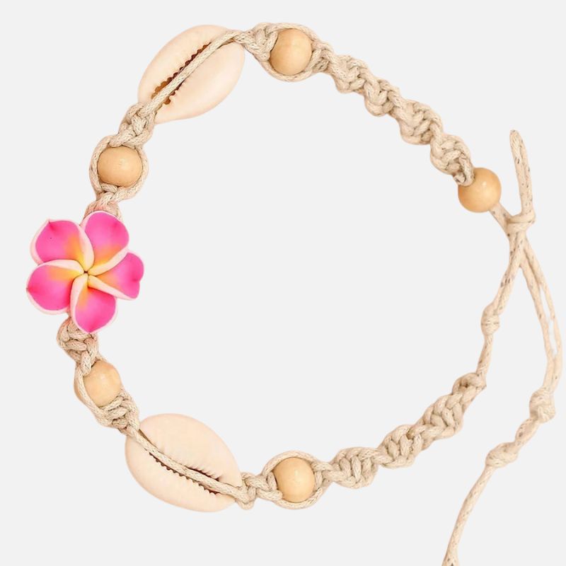 Bracelet Macramé Fleur Frangipanier Coquillages
