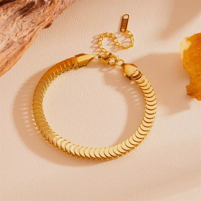Bracelet Maille Écaille Doré en Acier Inoxydable