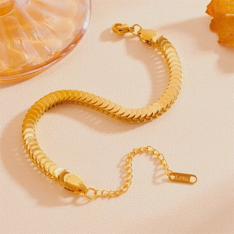 Bracelet Maille Écaille Doré en Acier Inoxydable