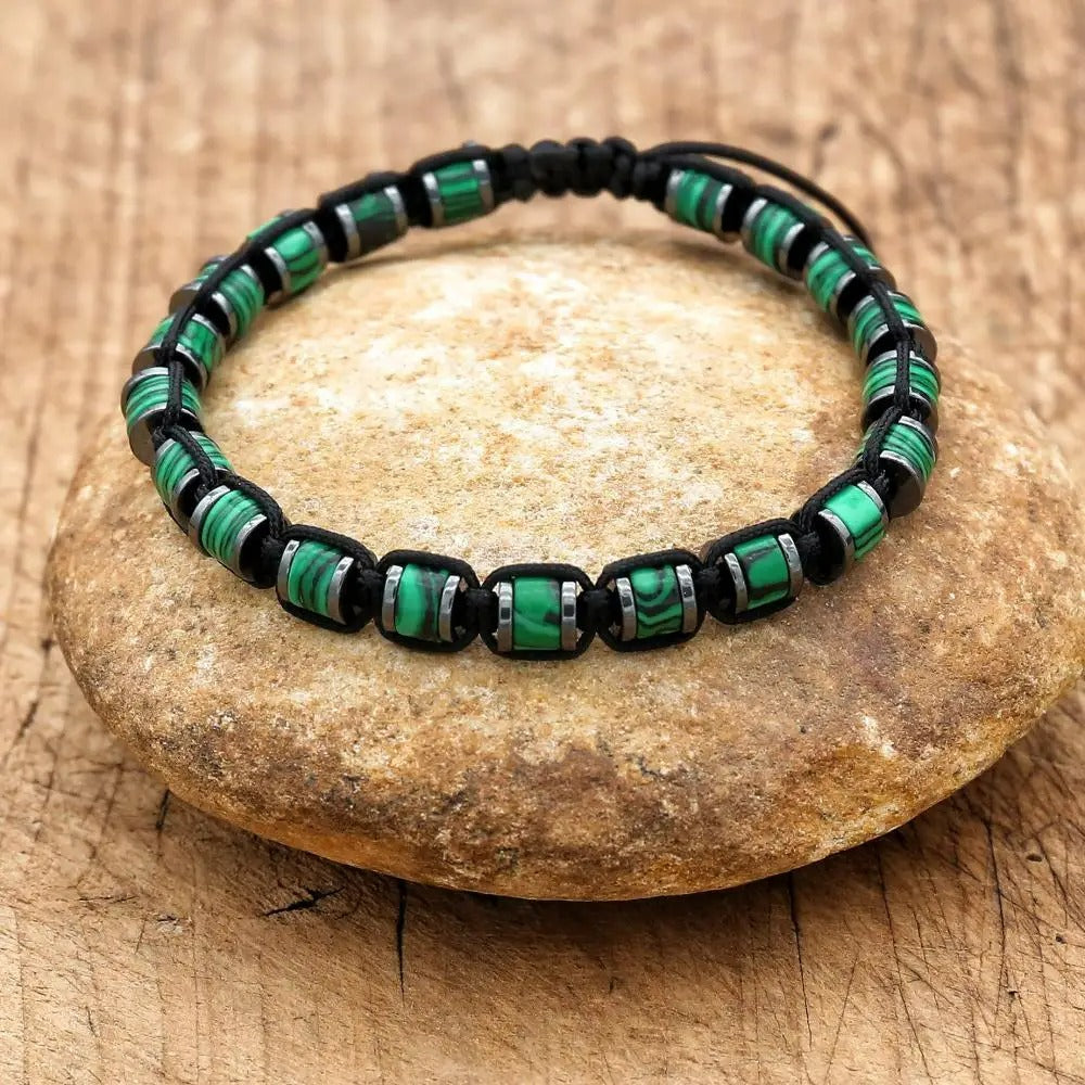 Bracelet Malachite Tissé à La Main