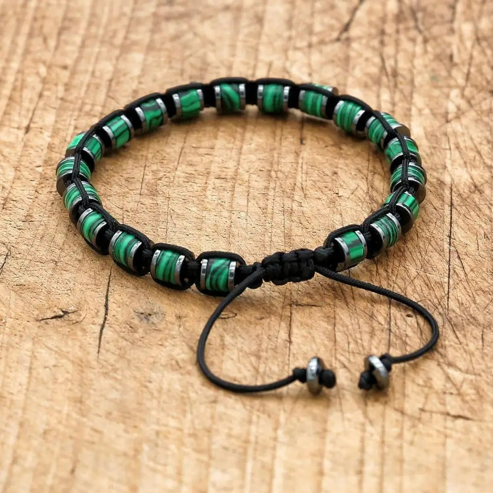 Bracelet Malachite Tissé à La Main