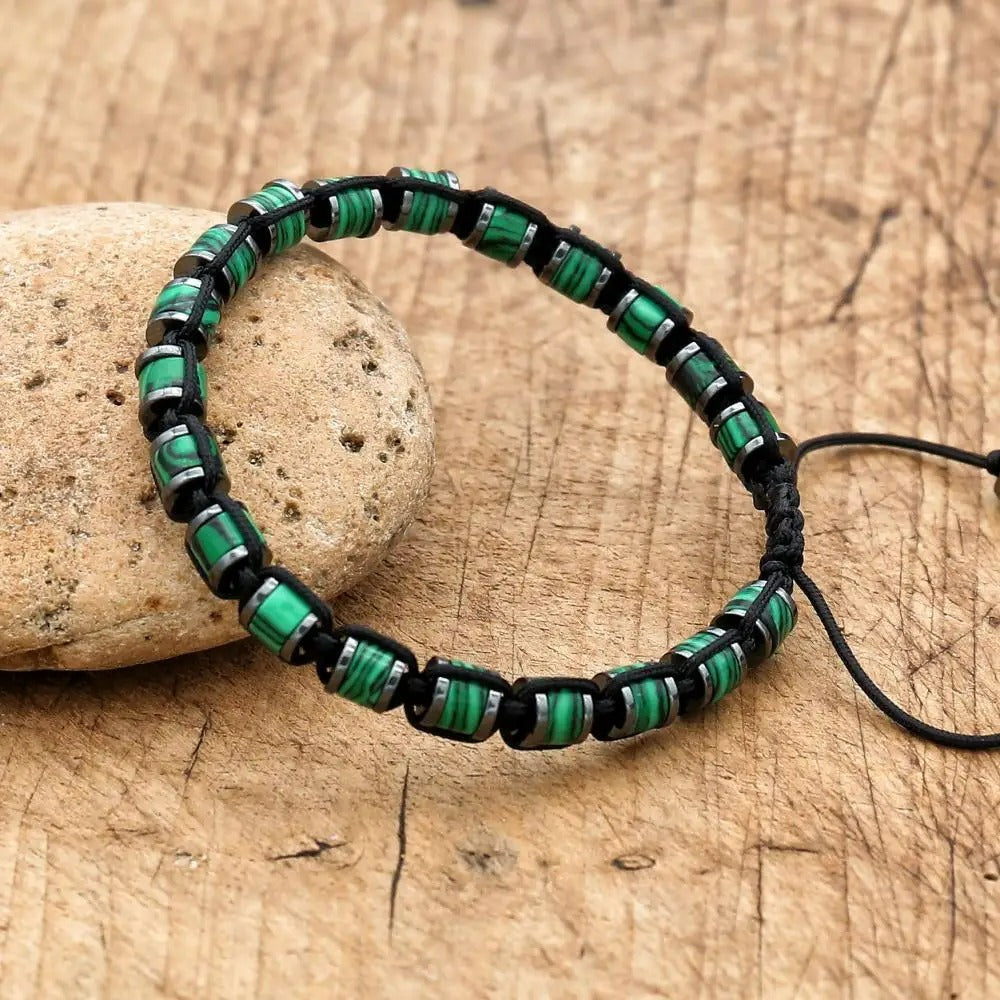 Bracelet Malachite Tissé à La Main