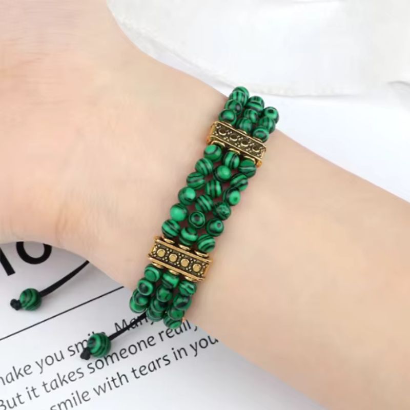 Bracelet Malachite Triple et Doré