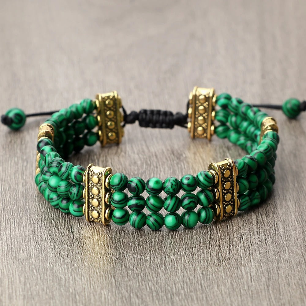 Bracelet Malachite Triple et Doré