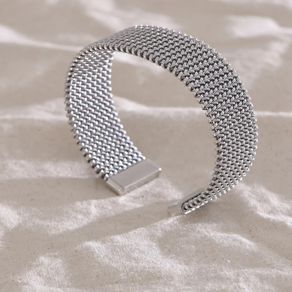 Bracelet Manchette Femme Maille Acier Inoxydable