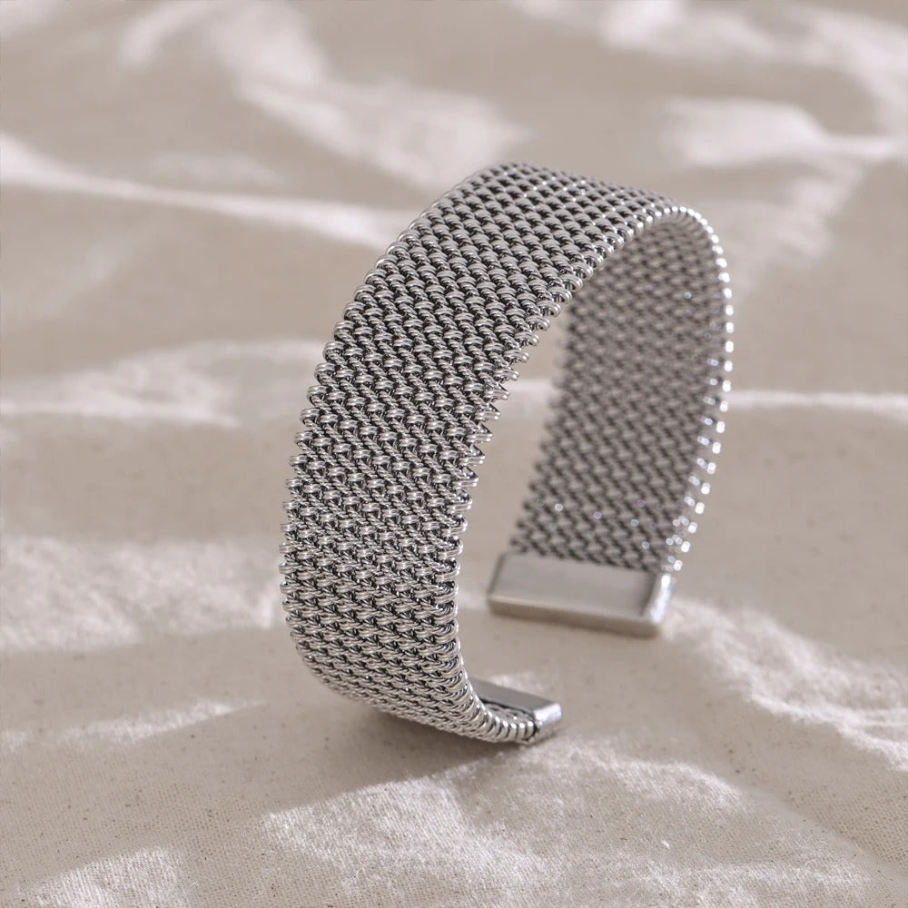 Bracelet Manchette Femme Maille Acier Inoxydable