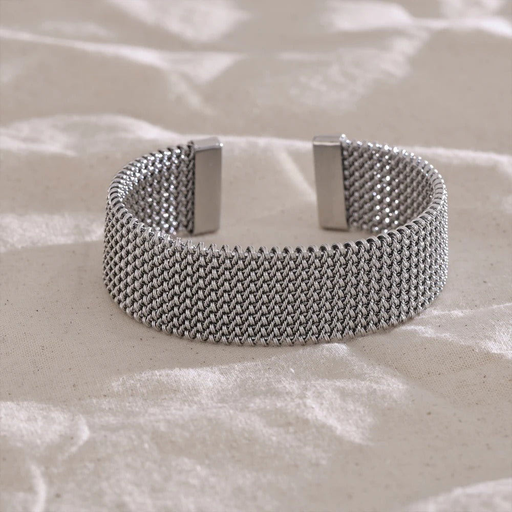 Bracelet Manchette Femme Maille Acier Inoxydable