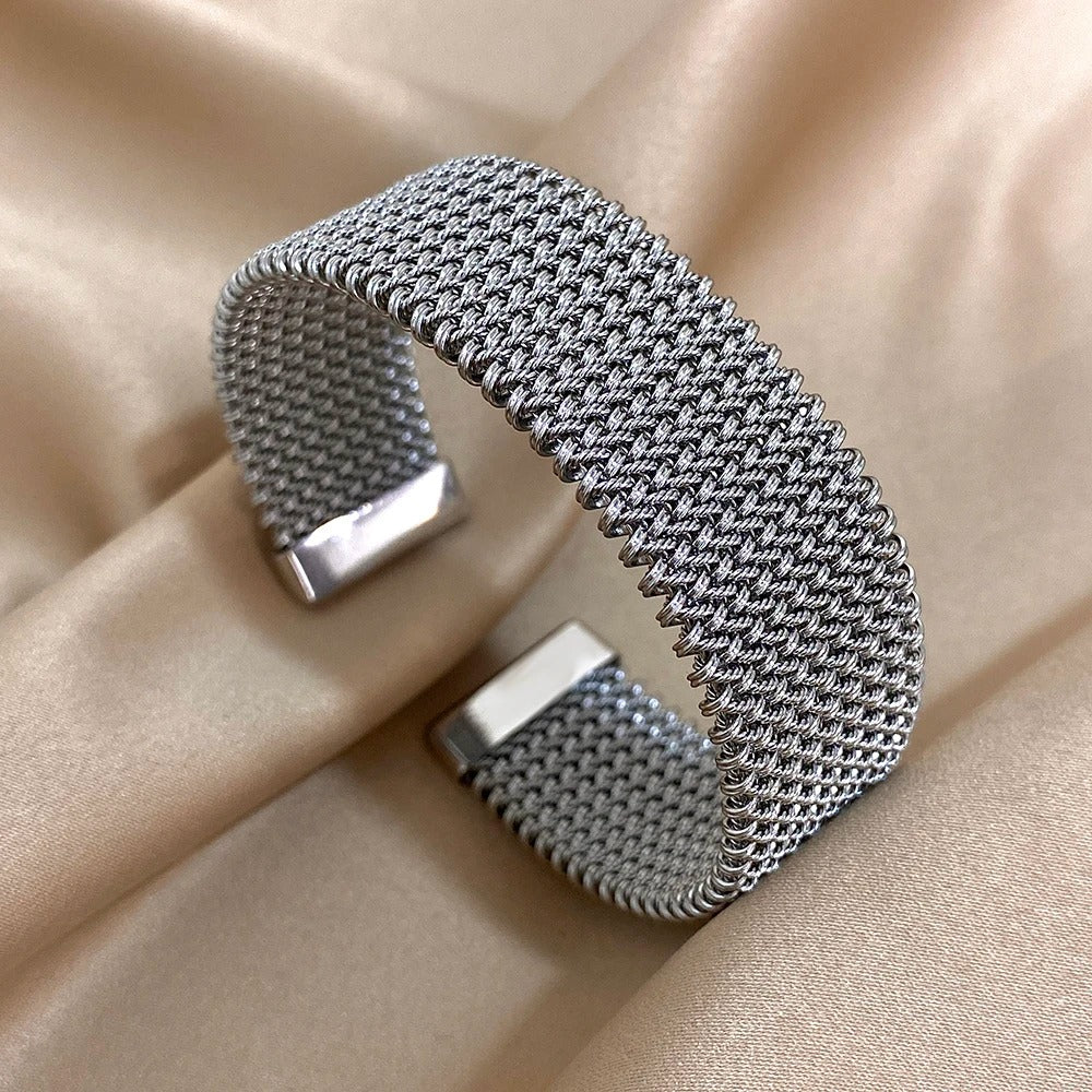Bracelet Manchette Femme Maille Acier Inoxydable