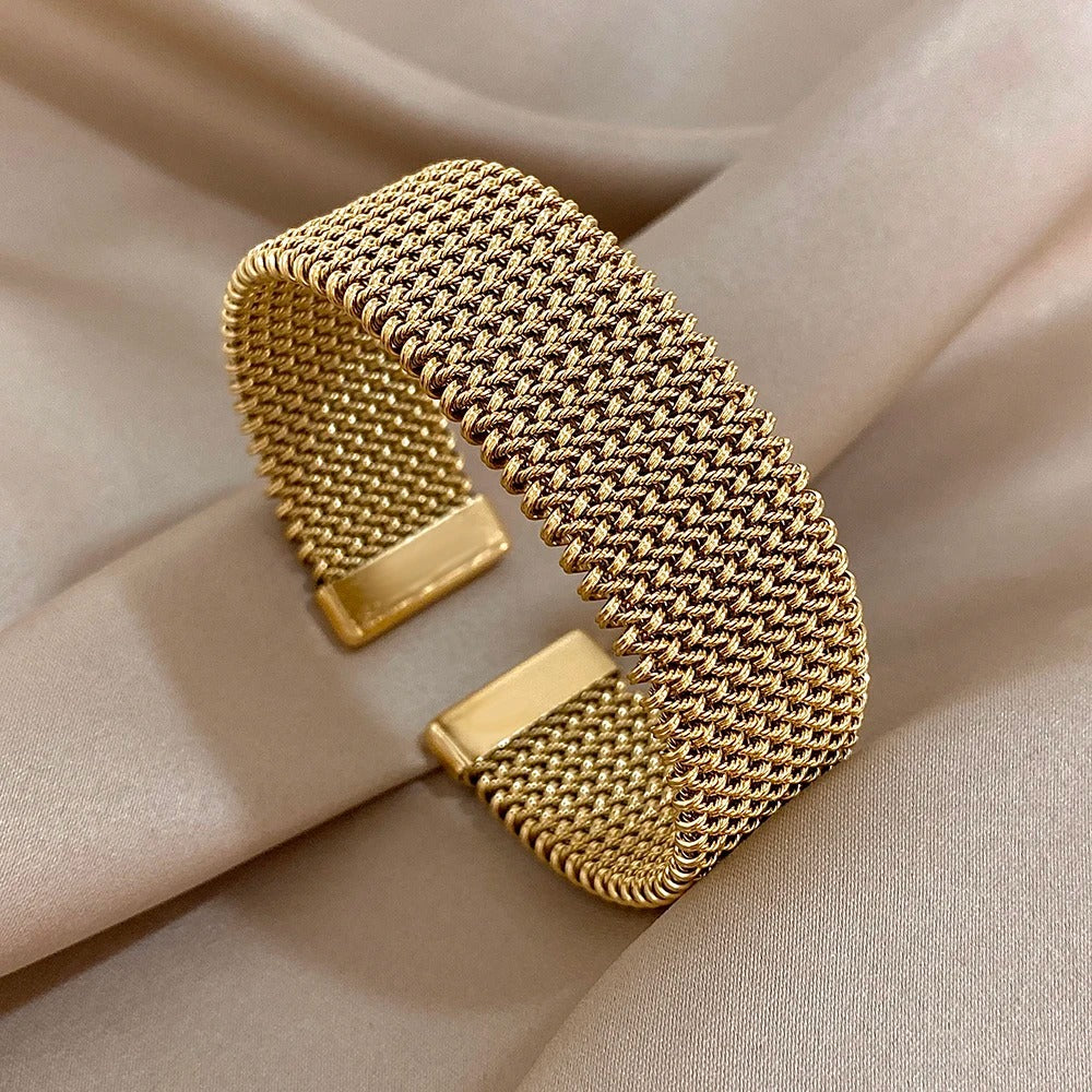Bracelet Manchette Femme Maille Tressée – Acier Inoxydable