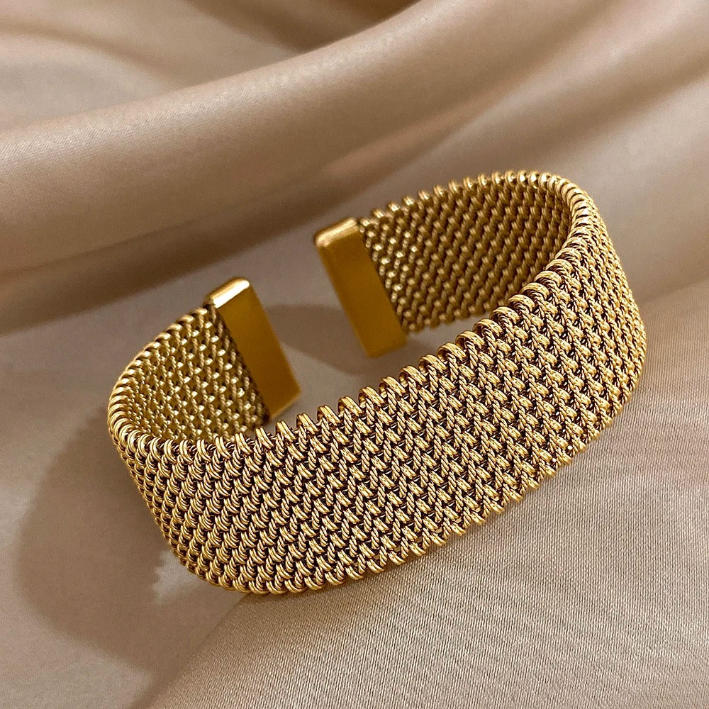 Bracelet Manchette Femme Maille Tressée – Acier Inoxydable