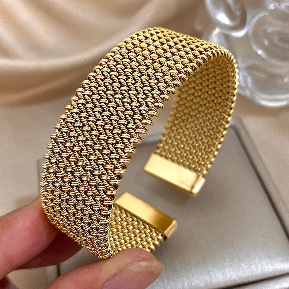 Bracelet Manchette Femme Maille Tressée – Acier Inoxydable