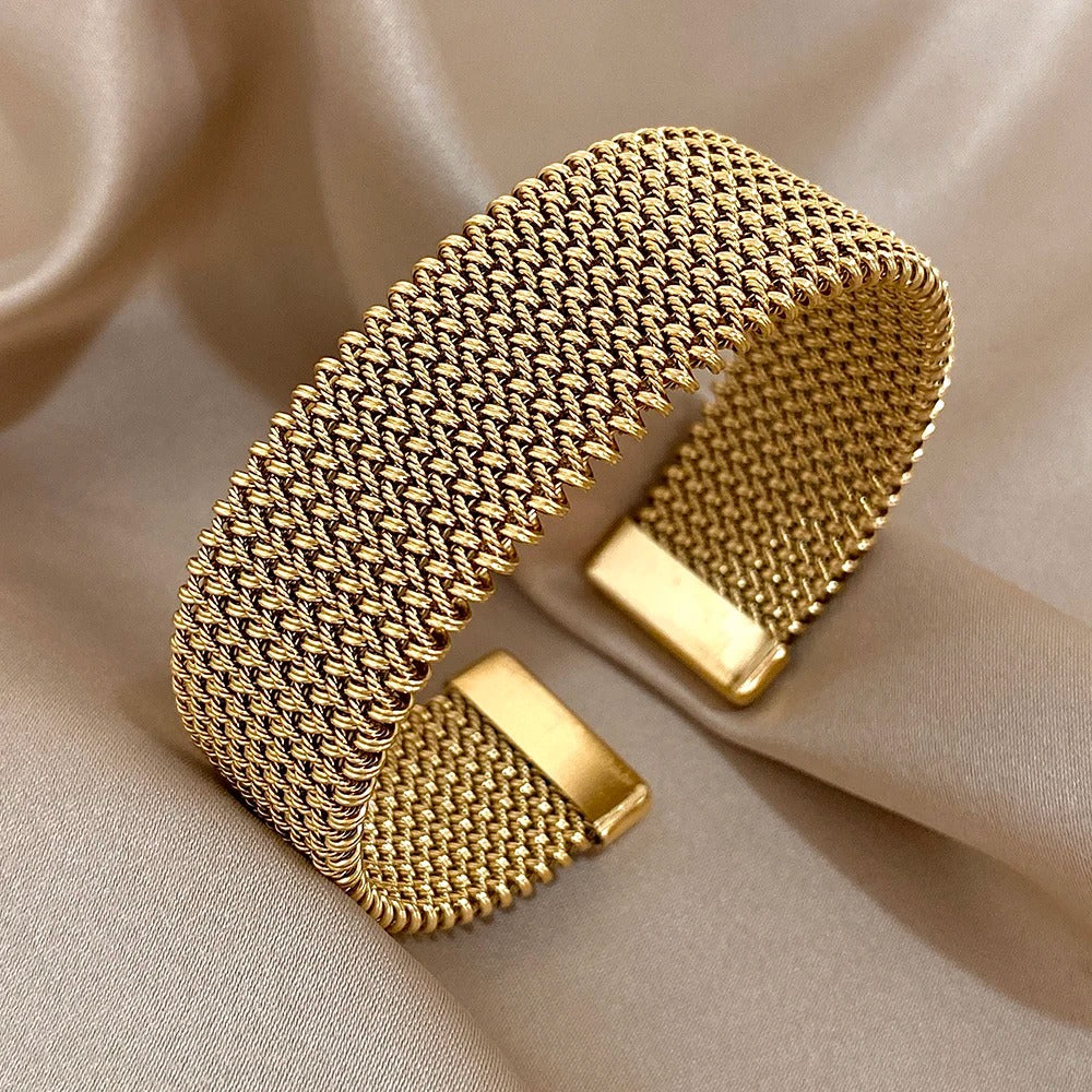 Bracelet Manchette Femme Maille Tressée – Acier Inoxydable