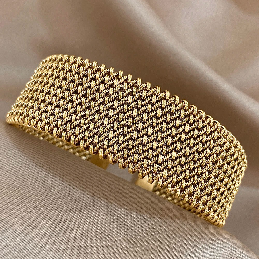 Bracelet Manchette Femme Maille Tressée – Acier Inoxydable