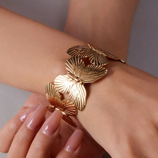 Bracelet Manchette Femme Papillon Acier Inoxydable
