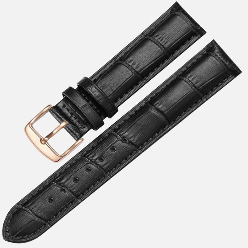 Bracelet Montre Cuir Homme Façon Croco Boucle Dorée