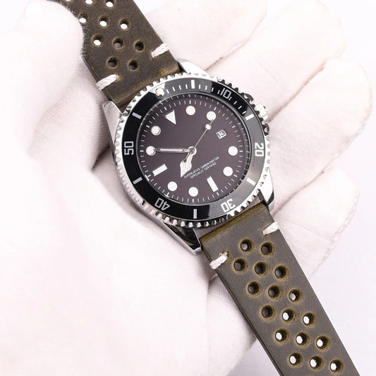 Bracelet Montre Cuir Homme Perforé – Acier Inoxydable