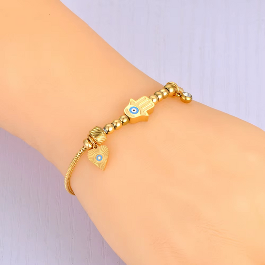 Bracelet Oeil Bleu en Acier Inoxydable à Breloque