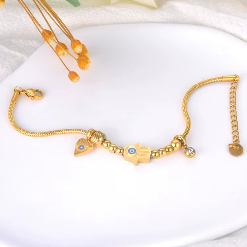 Bracelet Oeil Bleu en Acier Inoxydable à Breloque