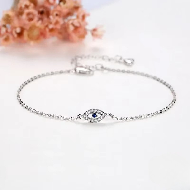 Bracelet Oeil Bleu Chaine Fine en Argent