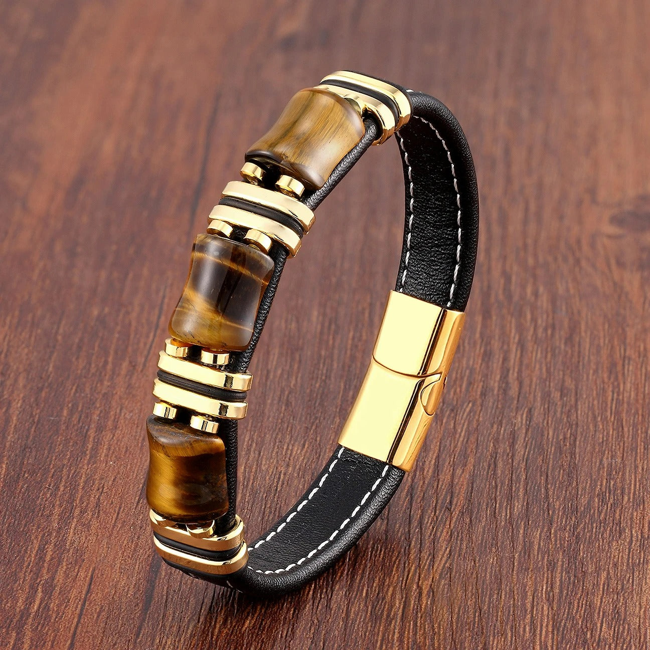 Bracelet Œil de Tigre Homme Force Et Éclat Acier Inoxydable