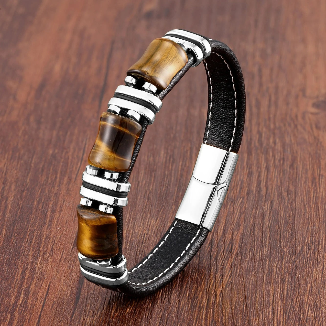 Bracelet Œil de Tigre Homme Force Et Éclat Acier Inoxydable