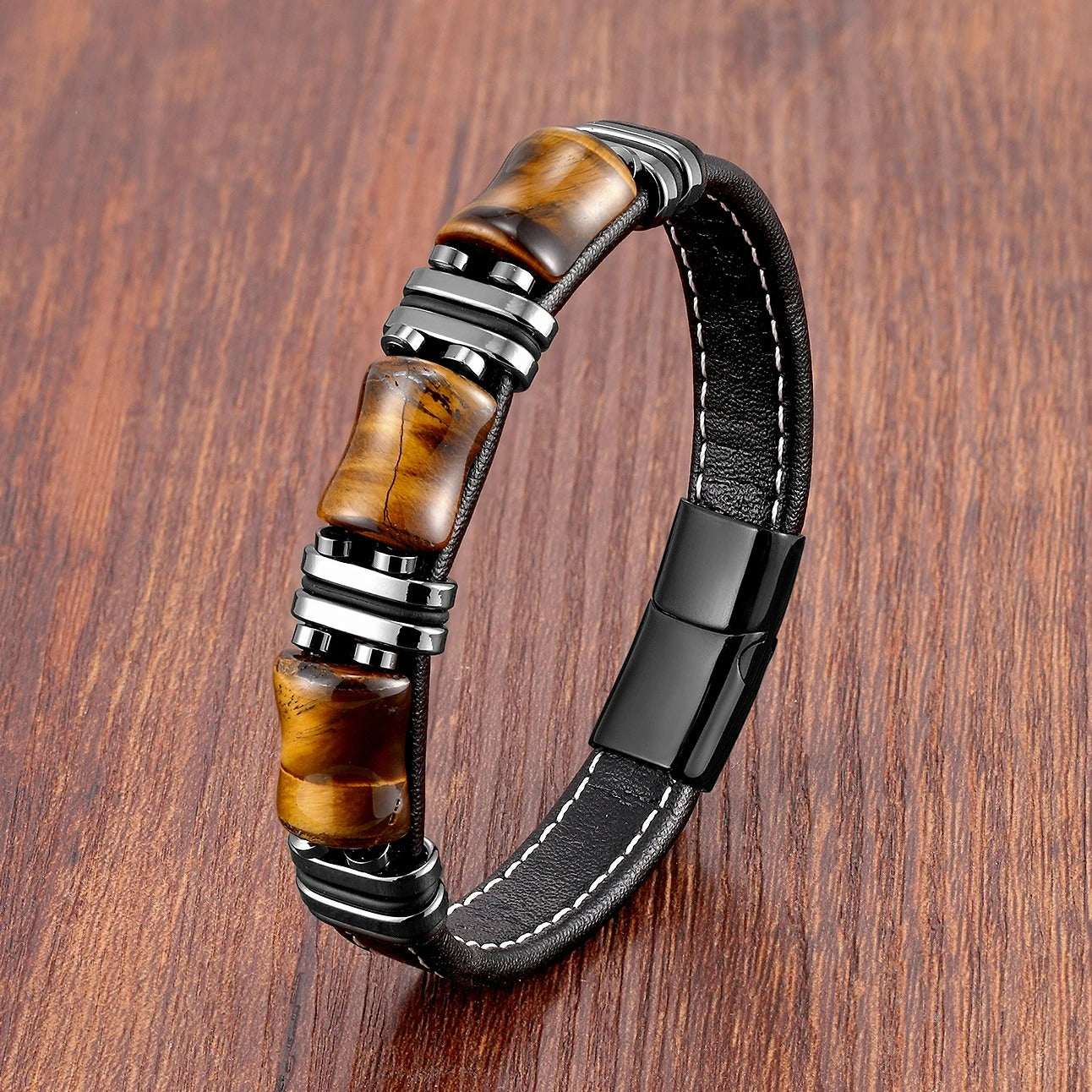 Bracelet Œil de Tigre Homme Force Et Éclat Acier Inoxydable