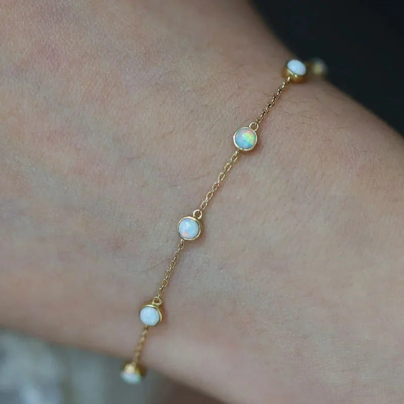 Bracelet Opale Chaîne Fine En Argent