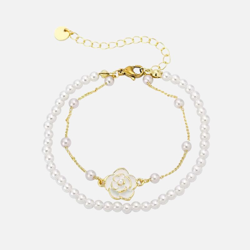 Bracelet Perle Blanche avec Fleur